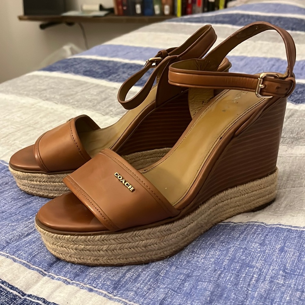 Coach Elda Wood and Leather Platform Wedge